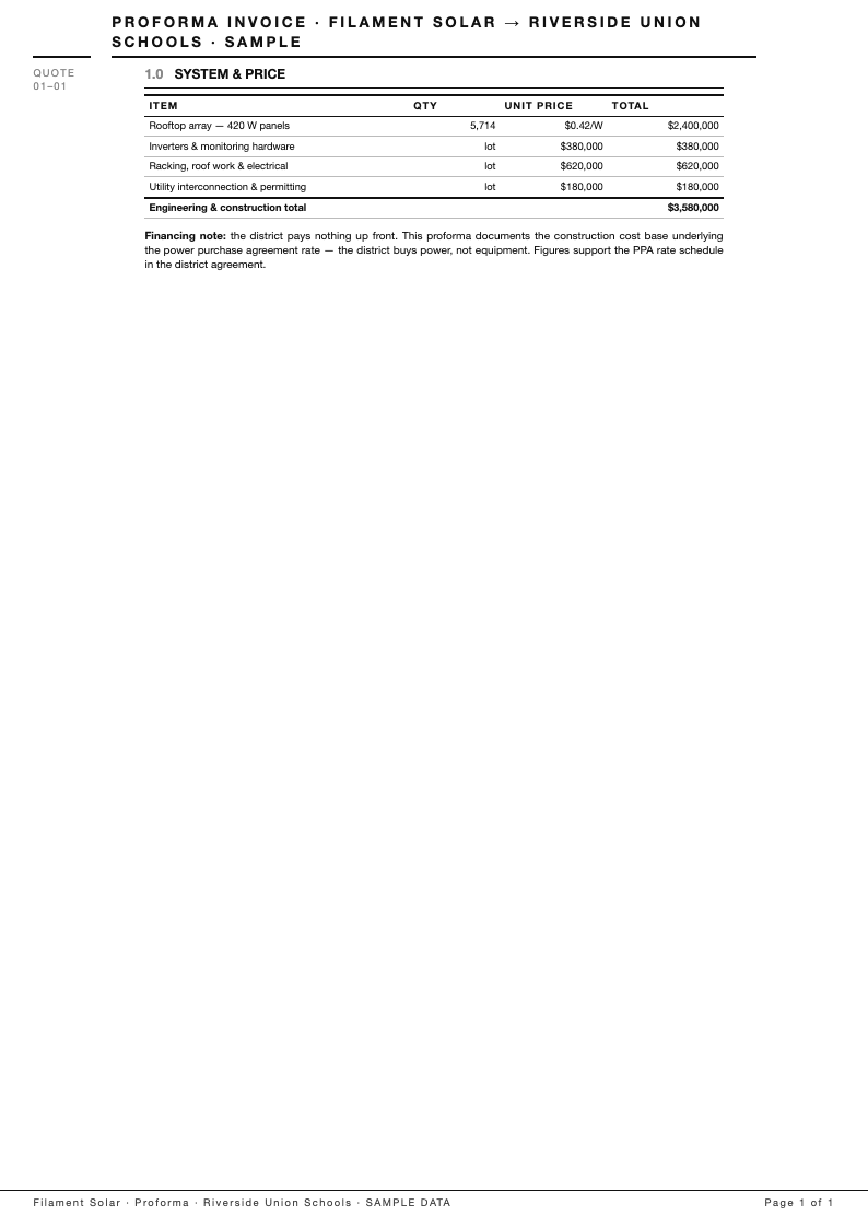 Minimalist grid proforma invoice
